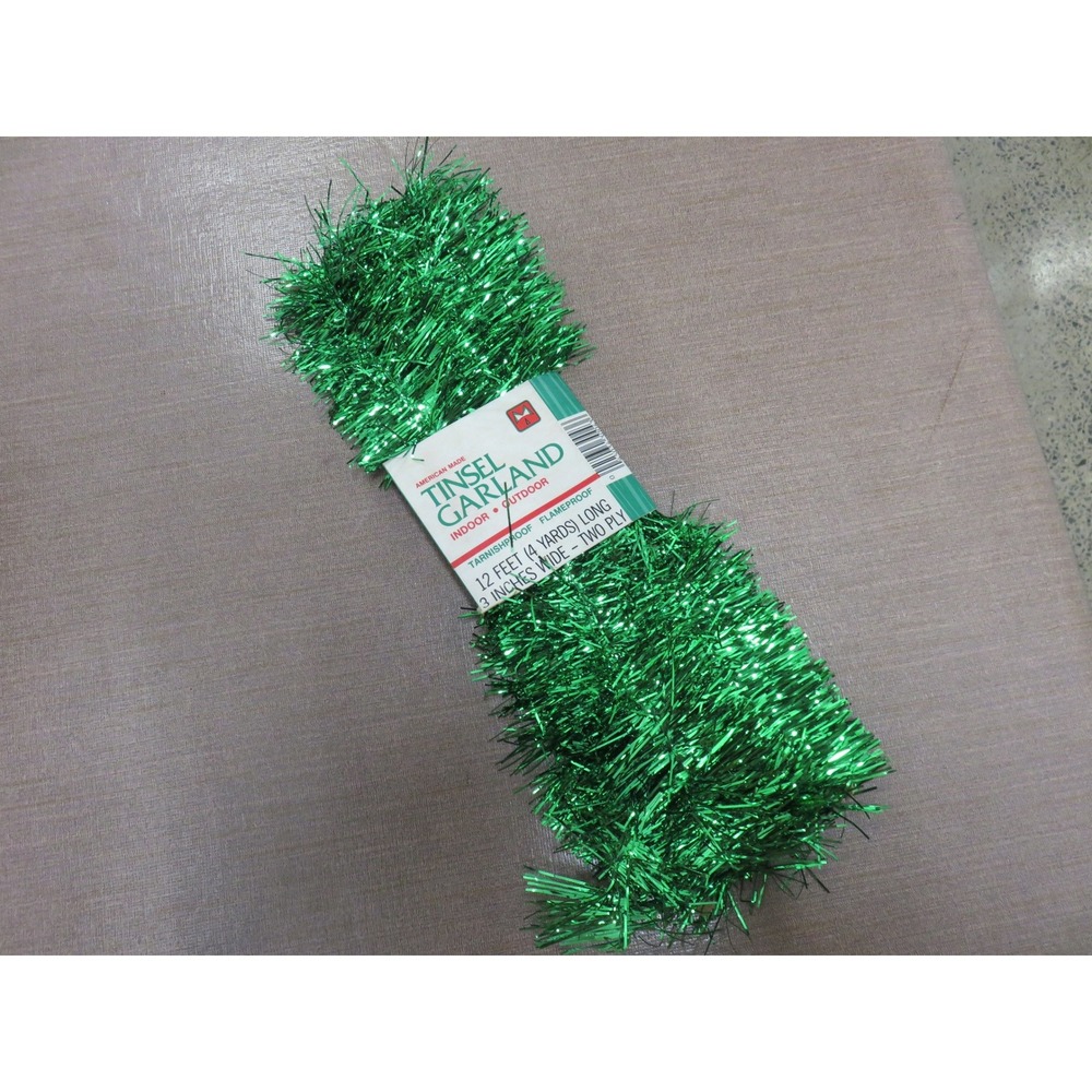 Vintage Green Tinsel Garland 12ft x 3in Mystic Industries Christmas Decor NEW